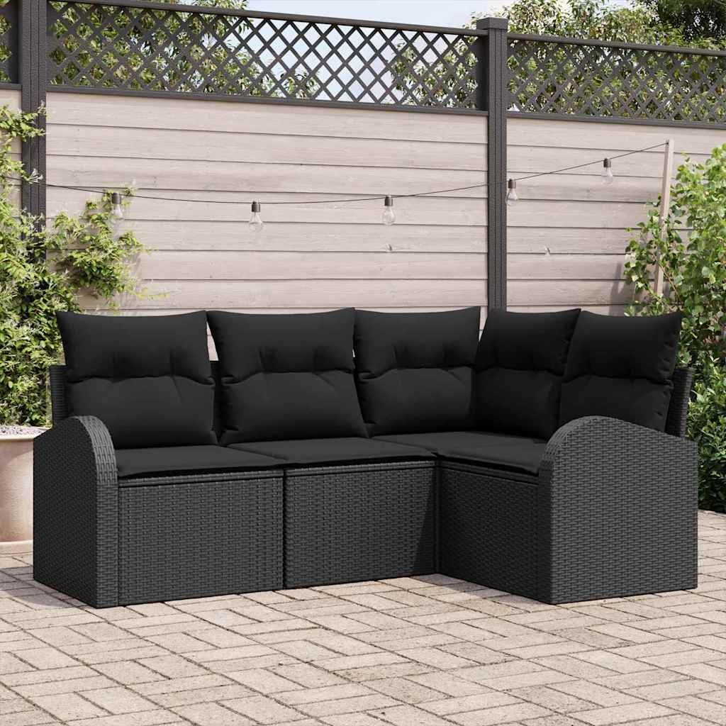 Gartensofa-set mit Kissen 4 pcs Schwarz Poly-Rattan