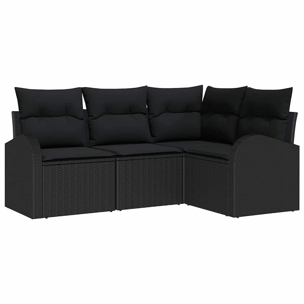Gartensofa-set mit Kissen 4 pcs Schwarz Poly-Rattan