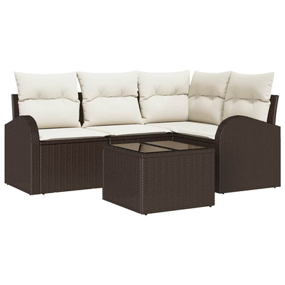 Gartensofa-set mit Kissen 5 pcs Braun und Weiß Poly-Rattan