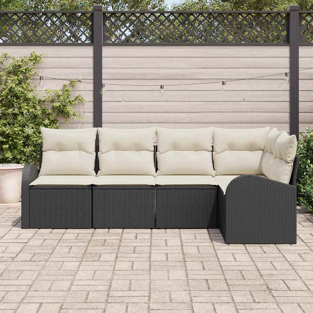 Gartensofa-set mit Kissen 5 pcs Schwarz und Weiß Poly-Rattan