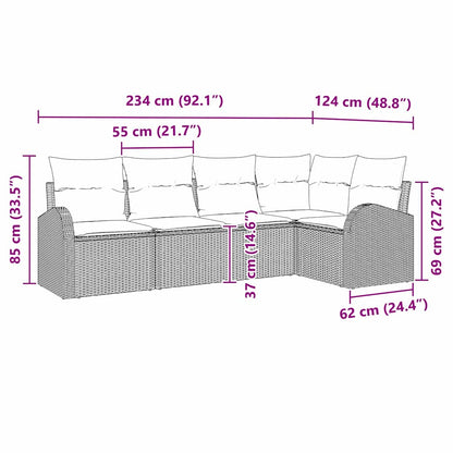vidaXL Gartensofa-set mit Kissen 5 pcs Schwarz und Weiß Poly-Rattan