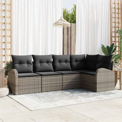 Gartensofa-set mit Kissen mit Speicher 5 pcs Grau Poly-Rattan