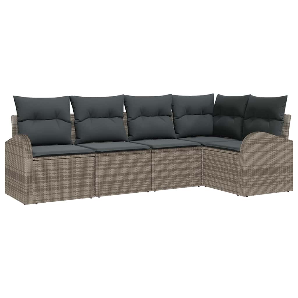 Gartensofa-set mit Kissen mit Speicher 5 pcs Grau Poly-Rattan