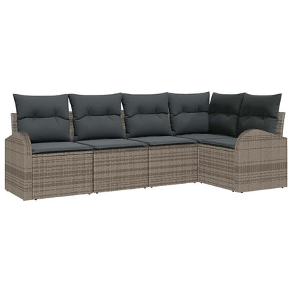 Gartensofa-set mit Kissen mit Speicher 5 pcs Grau Poly-Rattan