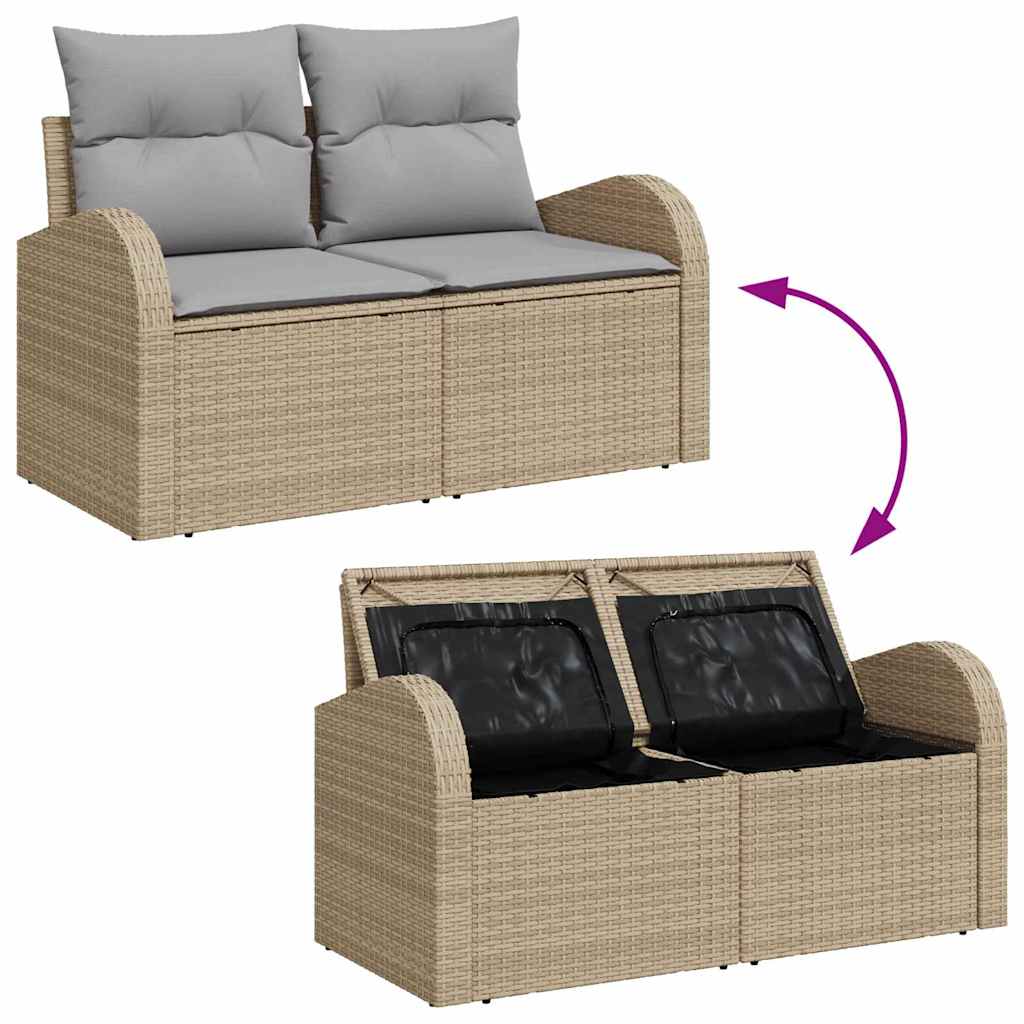 Gartensofa-set mit Kissen 5 pcs Beige und Hellgrau Poly-Rattan