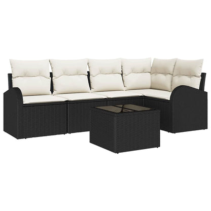 Gartensofa-set mit Kissen 6 pcs Schwarz und Weiß Poly-Rattan