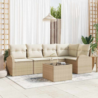 Gartensofa-set mit Kissen 6 pcs Beige und Weiß Poly-Rattan