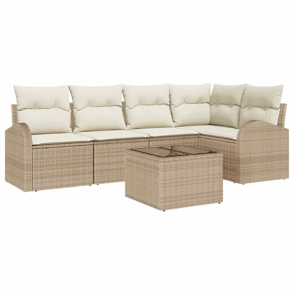 Gartensofa-set mit Kissen 6 pcs Beige und Weiß Poly-Rattan