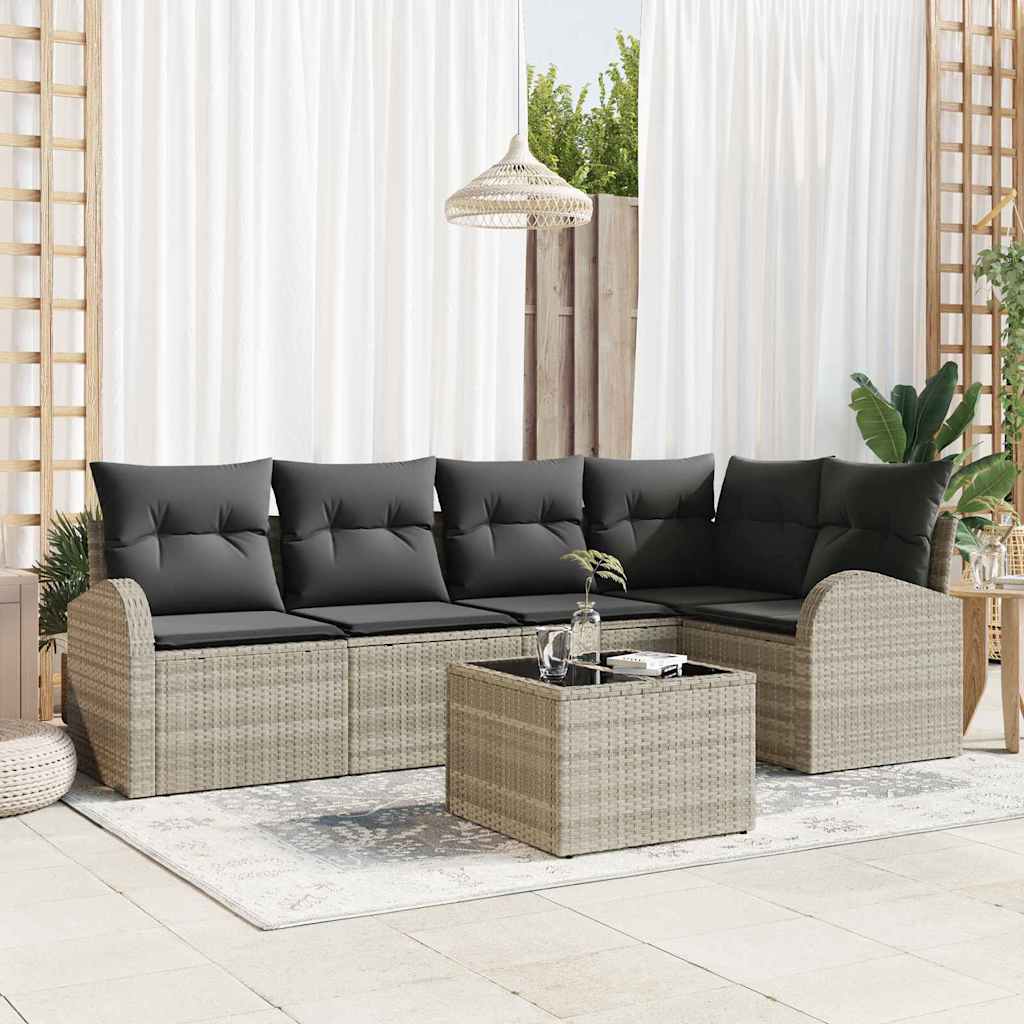 Gartensofa-set mit Kissen 6 pcs Hellgrau Poly-Rattan