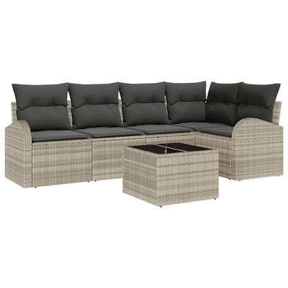 Gartensofa-set mit Kissen 6 pcs Hellgrau Poly-Rattan