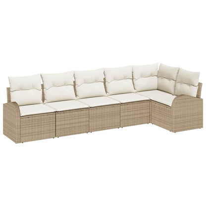 Gartensofa-set mit Kissen 6 pcs Beige und Weiß Poly-Rattan