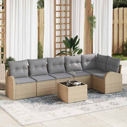 Gartensofa-set mit Kissen 7 pcs Beige und hellgrau Poly-Rattan