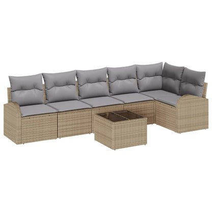 Gartensofa-set mit Kissen 7 pcs Beige und hellgrau Poly-Rattan