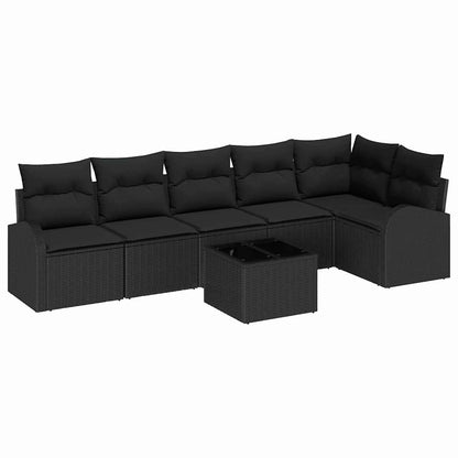 Gartensofa-set mit Kissen 7 pcs Schwarz Poly-Rattan