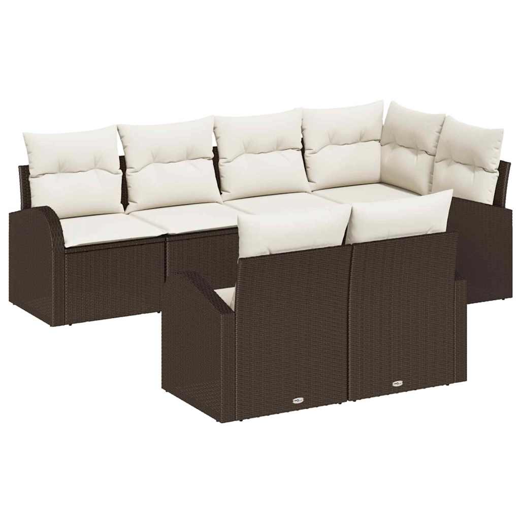 Gartensofa-set mit Kissen 7 pcs Braun und Weiß Poly-Rattan