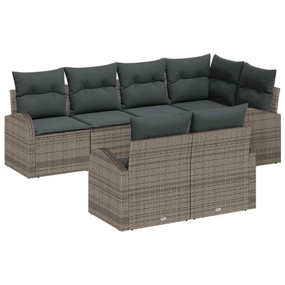 Gartensofa-set mit Kissen mit Speicher 7 pcs Grau Poly-Rattan