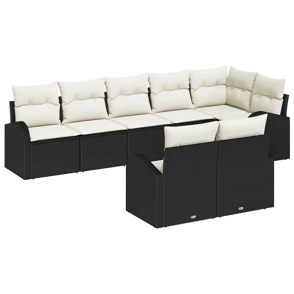 Gartensofa-set mit Kissen 8 pcs Schwarz und Weiß Poly-Rattan