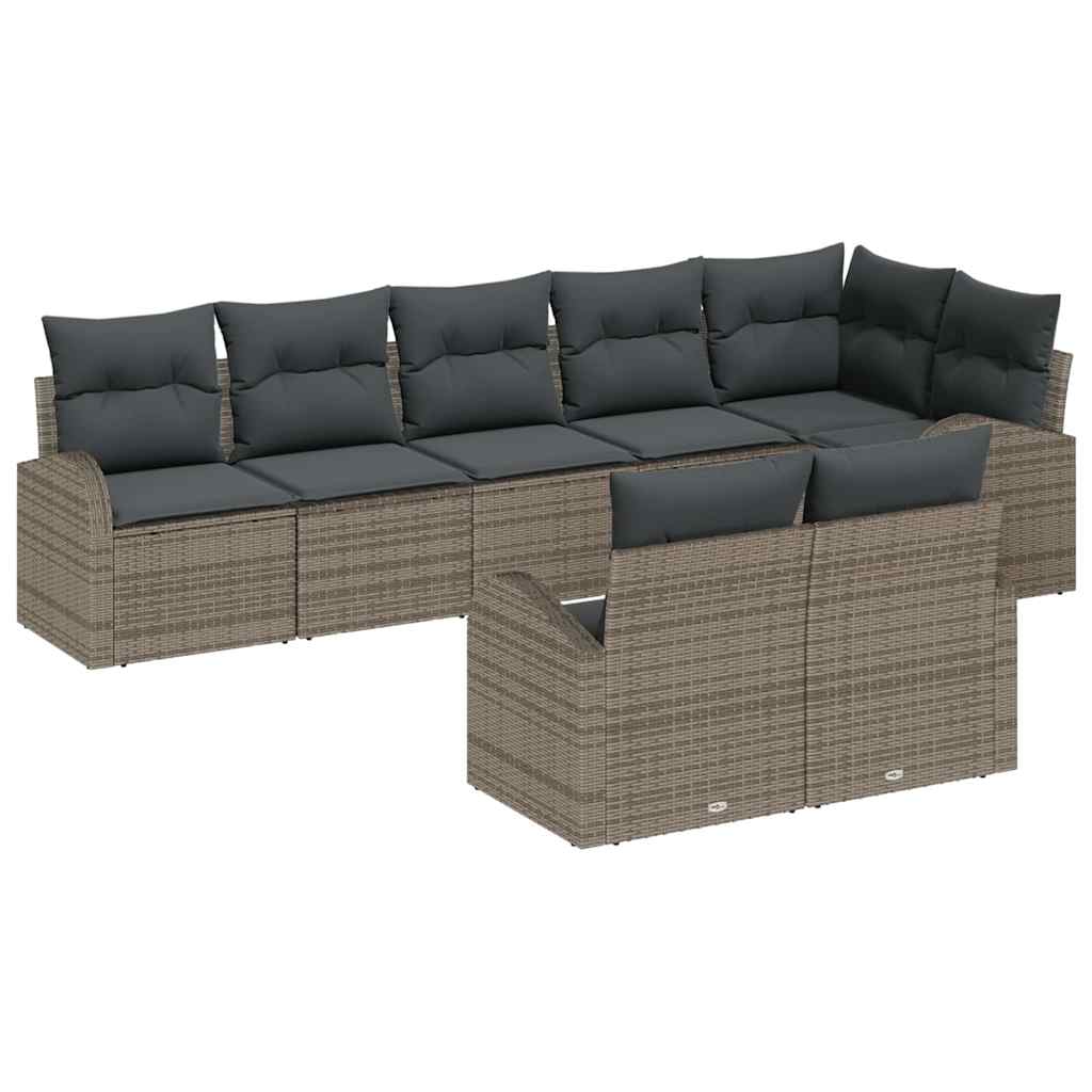 Gartensofa-set mit Kissen mit Speicher 8 pcs Grau Poly-Rattan