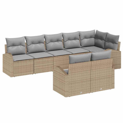 Gartensofa-set mit Kissen 8 pcs Beige und Hellgrau Poly-Rattan