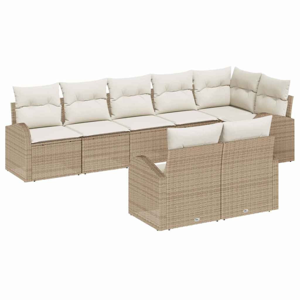 Gartensofa-set mit Kissen 8 pcs Beige und Weiß Poly-Rattan