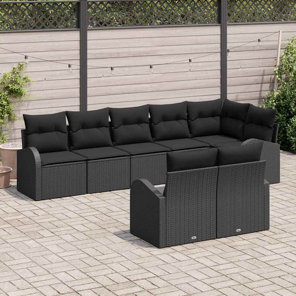vidaXL Salon de jardin avec coussins 8 pcs Noir Résine tressée