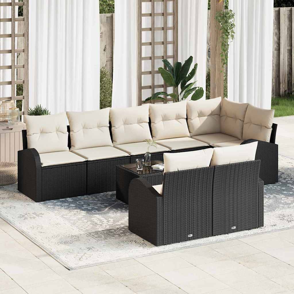 Gartensofa-set mit Kissen 9 pcs Schwarz und Weiß Poly-Rattan