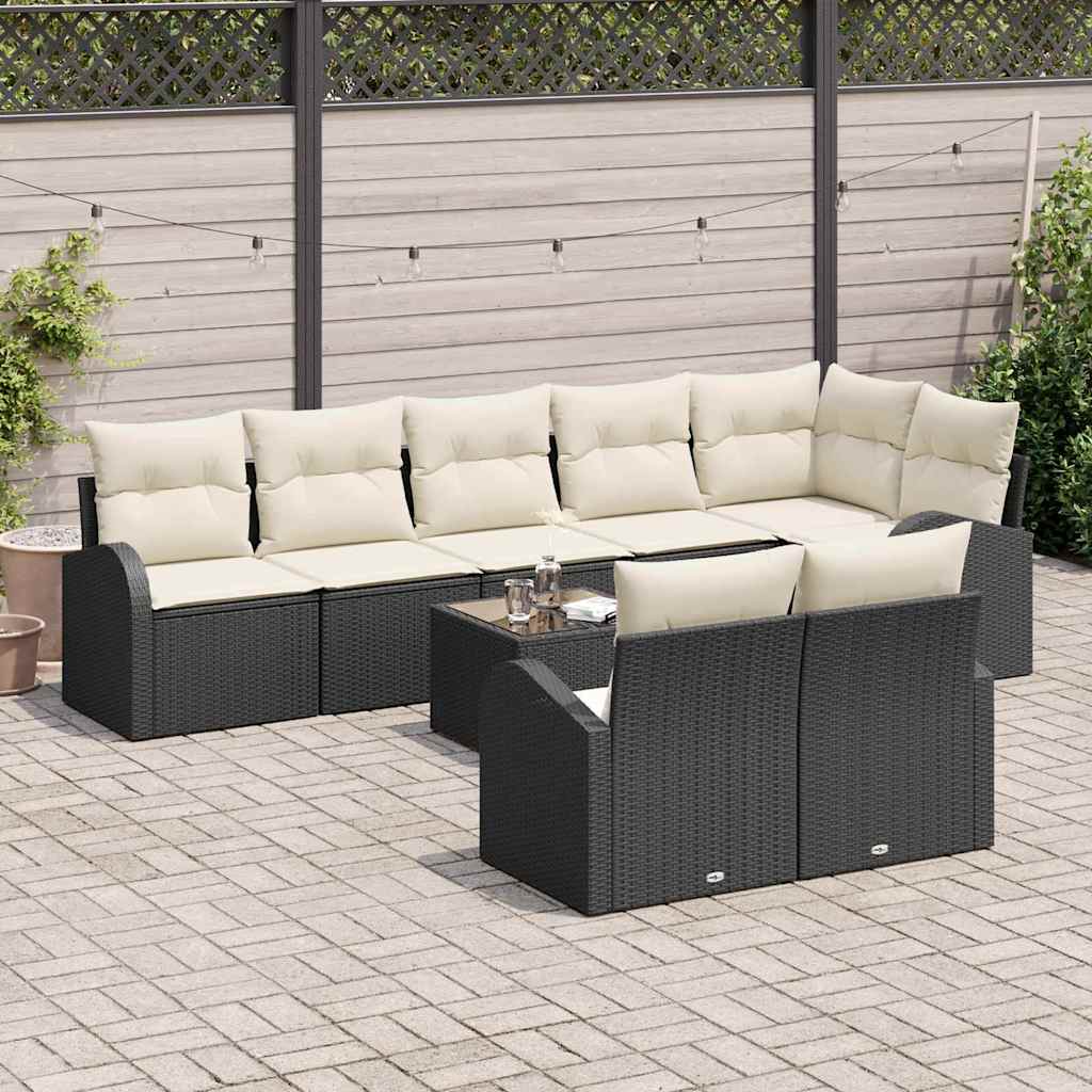 Gartensofa-set mit Kissen 9 pcs Schwarz und Weiß Poly-Rattan