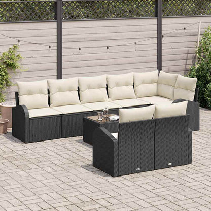 Gartensofa-set mit Kissen 9 pcs Schwarz und Weiß Poly-Rattan
