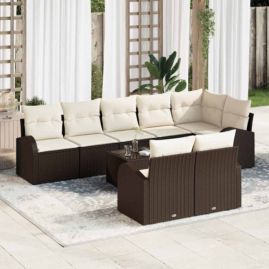 vidaXL Gartensofa-set mit Kissen 9 pcs Braun und Weiß Poly-Rattan
