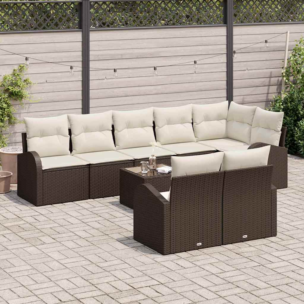 vidaXL Gartensofa-set mit Kissen 9 pcs Braun und Weiß Poly-Rattan