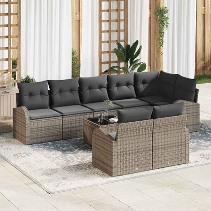 Gartensofa-set mit Kissen mit Speicher 9 pcs Grau Poly-Rattan