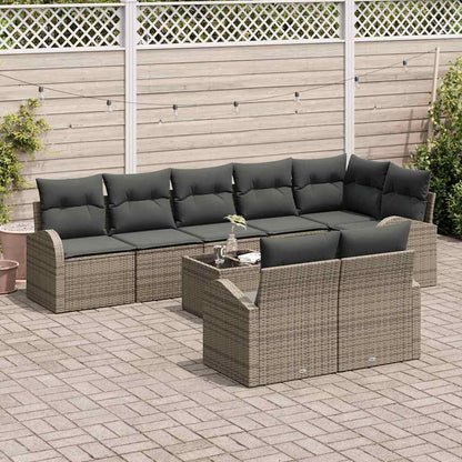 Gartensofa-set mit Kissen mit Speicher 9 pcs Grau Poly-Rattan