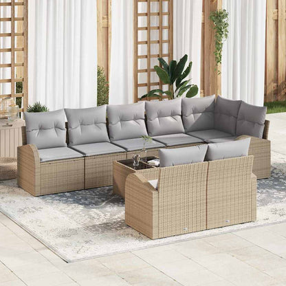 Gartensofa-set mit Kissen 9 pcs Beige und hellgrau Poly-Rattan