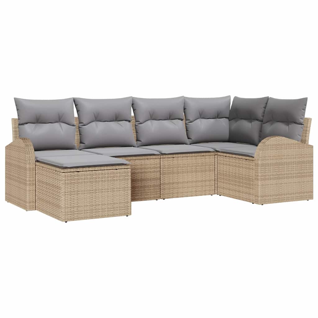 Sofa Set mit Kissen 6 pcs Beige und hellgrau Poly-Rattan