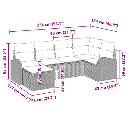 Sofa Set mit Kissen 6 pcs Beige und hellgrau Poly-Rattan