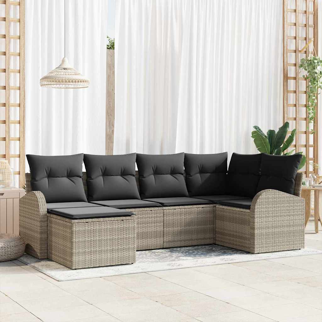 Sofa Set mit Kissen mit Speicher 6 pcs Hellgrau Poly-Rattan