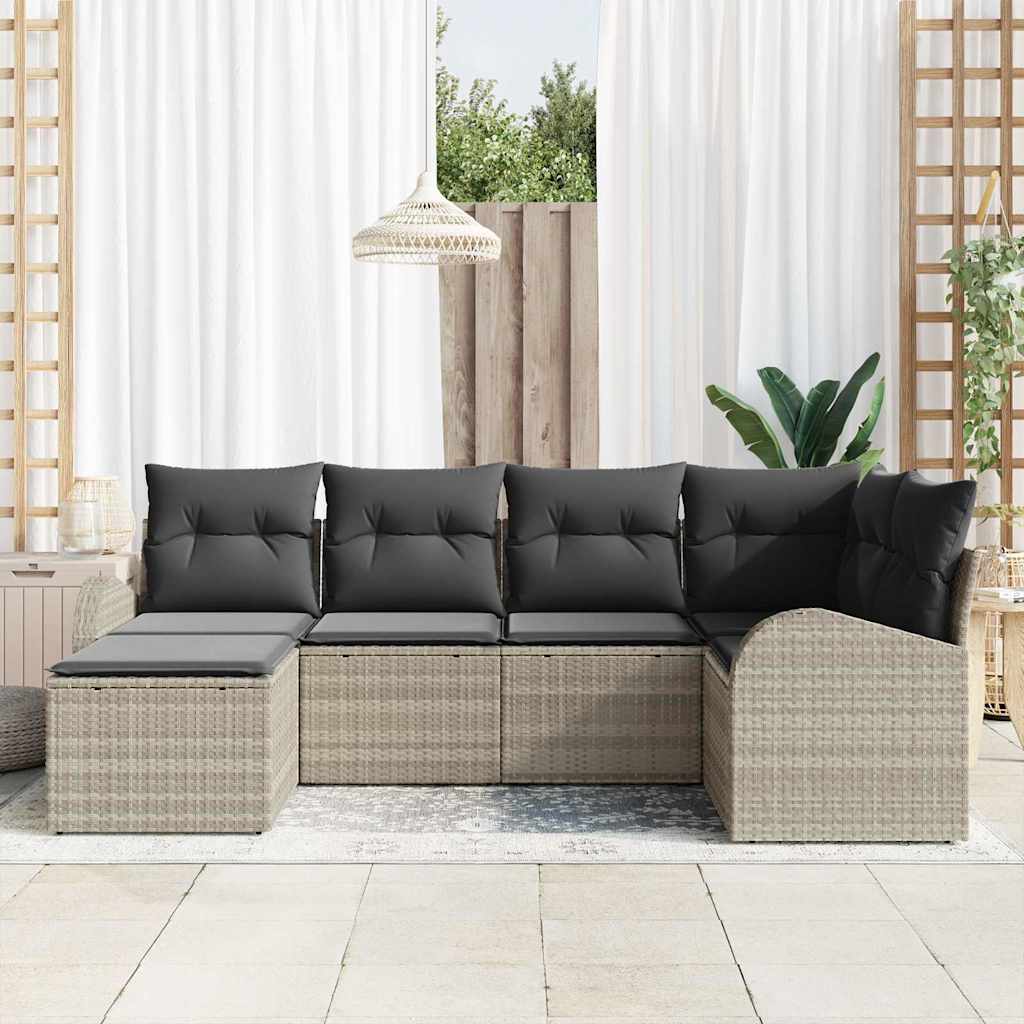 Sofa Set mit Kissen mit Speicher 6 pcs Hellgrau Poly-Rattan