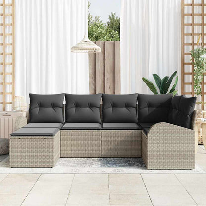 Sofa Set mit Kissen mit Speicher 6 pcs Hellgrau Poly-Rattan