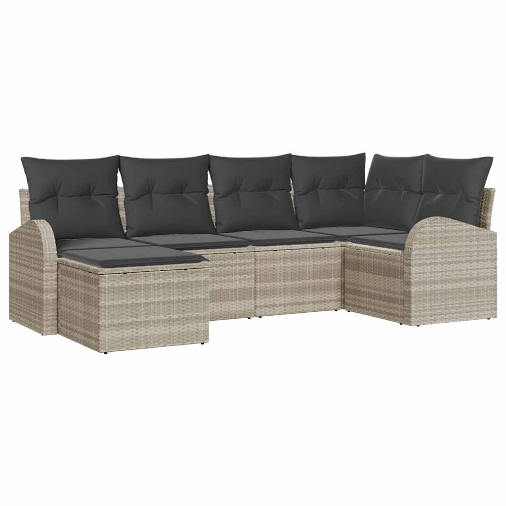 Sofa Set mit Kissen mit Speicher 6 pcs Hellgrau Poly-Rattan