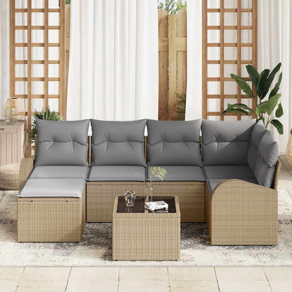 Sofa Set mit Kissen 7 pcs Beige und hellgrau Poly-Rattan