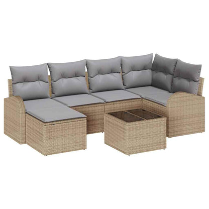 Sofa Set mit Kissen 7 pcs Beige und hellgrau Poly-Rattan