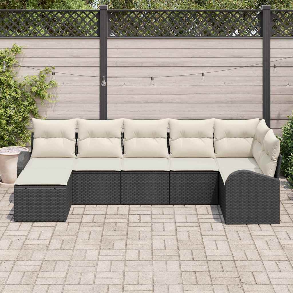 Sofa Set mit Kissen mit Speicher 7 pcs Schwarz Poly-Rattan