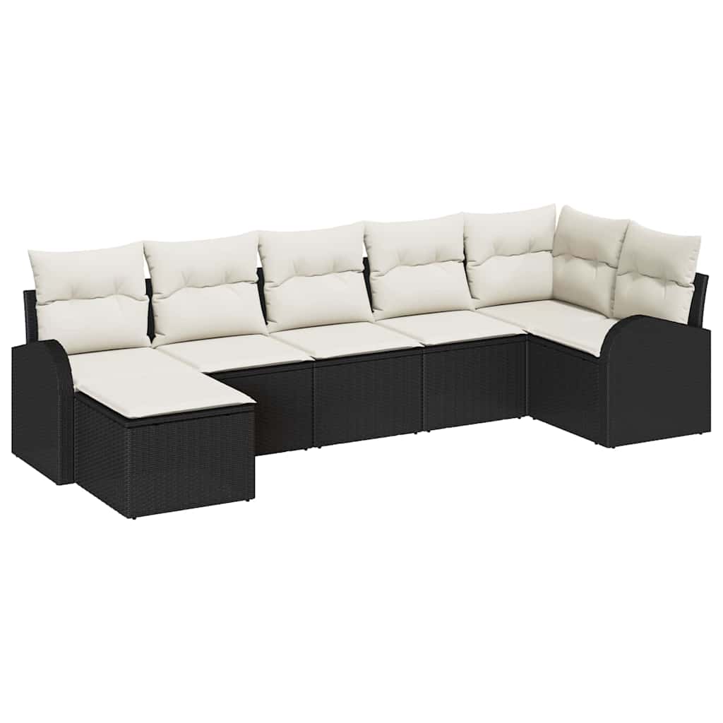 Sofa Set mit Kissen mit Speicher 7 pcs Schwarz Poly-Rattan
