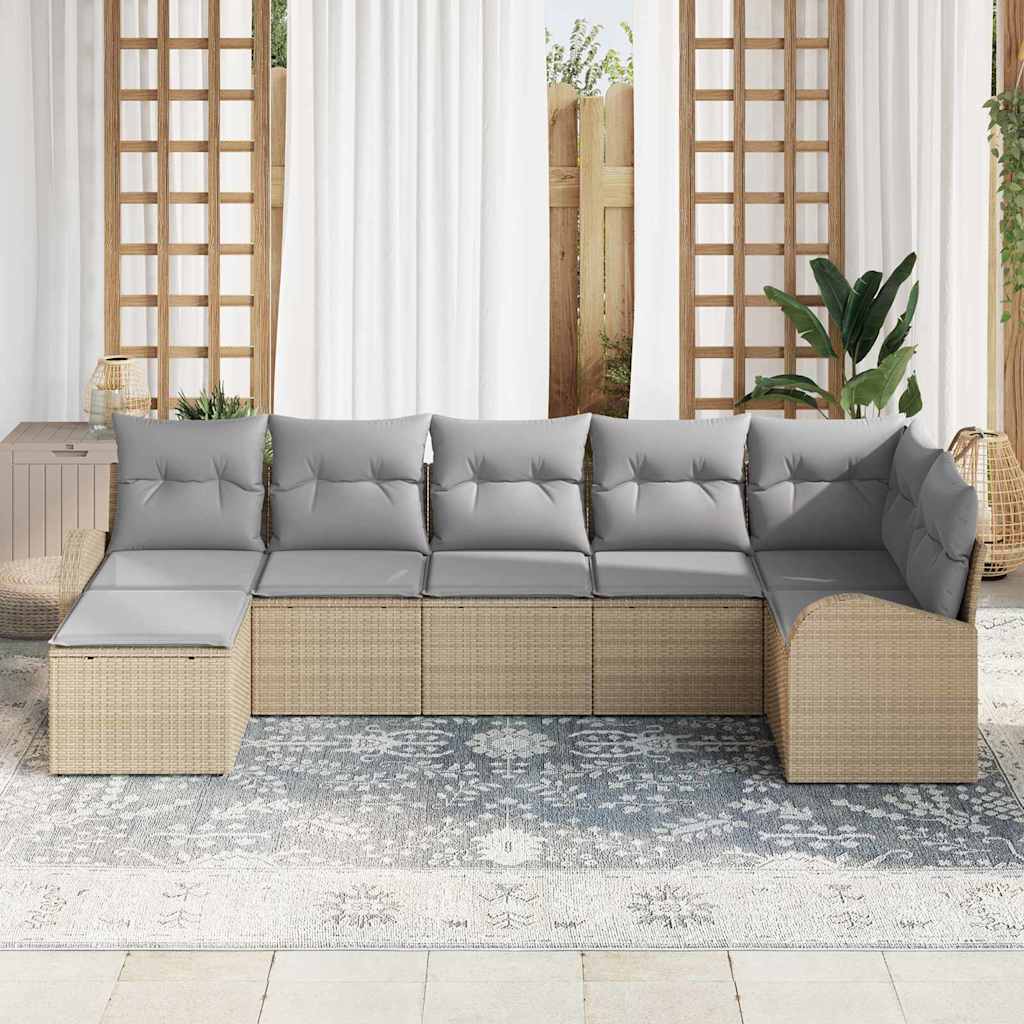 vidaXL Sofa Set mit Kissen mit Speicher 7 pcs Beige Poly-Rattan