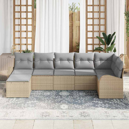 vidaXL Sofa Set mit Kissen mit Speicher 7 pcs Beige Poly-Rattan