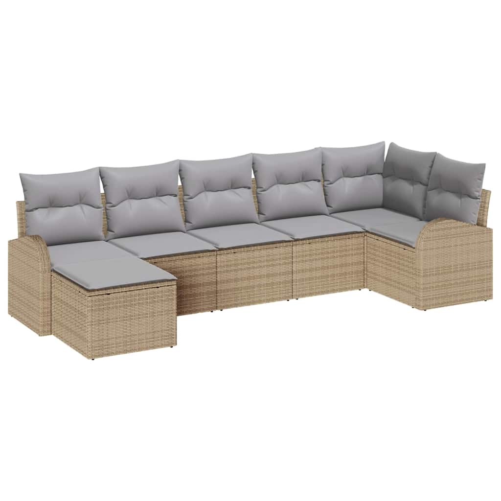 vidaXL Sofa Set mit Kissen mit Speicher 7 pcs Beige Poly-Rattan