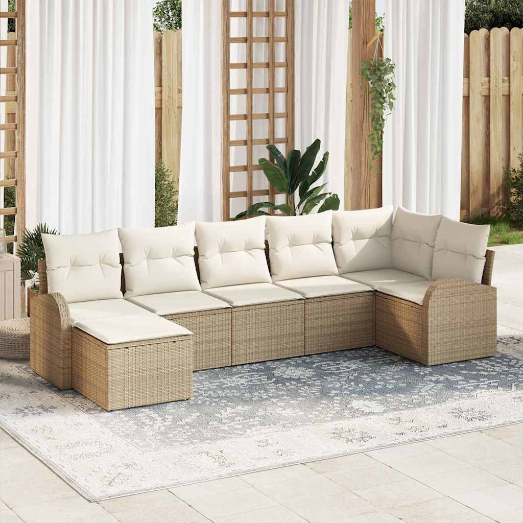 Sofa Set mit Kissen mit Speicher 7 pcs Beige Poly-Rattan