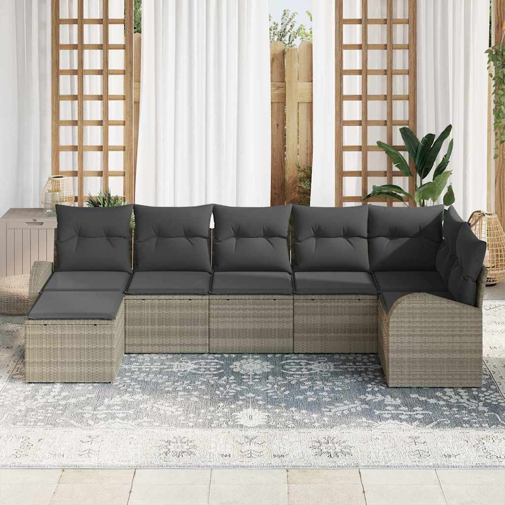 Sofa Set mit Kissen mit Speicher 7 pcs Hellgrau Poly-Rattan