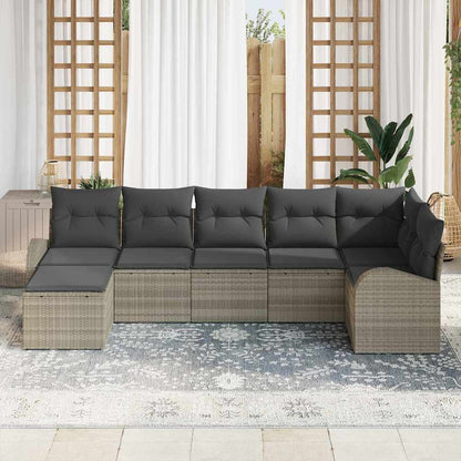 Sofa Set mit Kissen mit Speicher 7 pcs Hellgrau Poly-Rattan