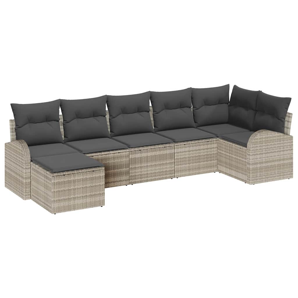 Sofa Set mit Kissen mit Speicher 7 pcs Hellgrau Poly-Rattan